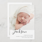 シンプルベビーモダン写真の誕生発表 案内状 (正面/裏面)