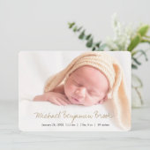 シンプルベビーモダン写真の誕生発表 案内状 (スタンド正面)