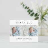 シンプルベビーモダン写真サンキュー誕生 案内ポストカード (スタンド正面)