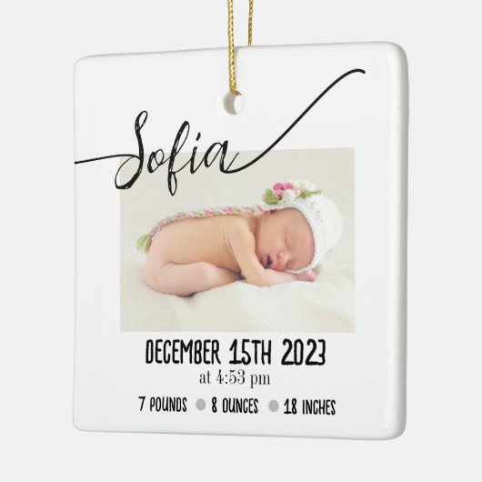 シンプルベビーモダン写真誕生の状態 セラミックオーナメント (左)