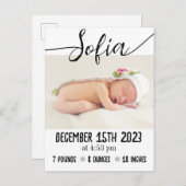 シンプルベビーモダン写真誕生の状態 案内ポストカード (正面/裏面)