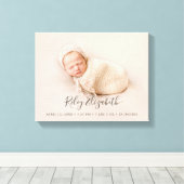 シンプルベビーモダン誕生の統計と写真生まれたばかりの キャンバスプリント (インサイチュ (ウッドフロア))