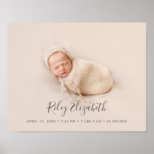 シンプルベビーモダン誕生の統計と写真生まれたばかりの ポスター (正面)