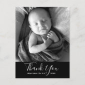 シンプルベビー写真ありがとうスクリプト誕生 案内ポストカード (正面)