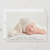 シンプルベビー写真の誕生のお知らせ (正面)