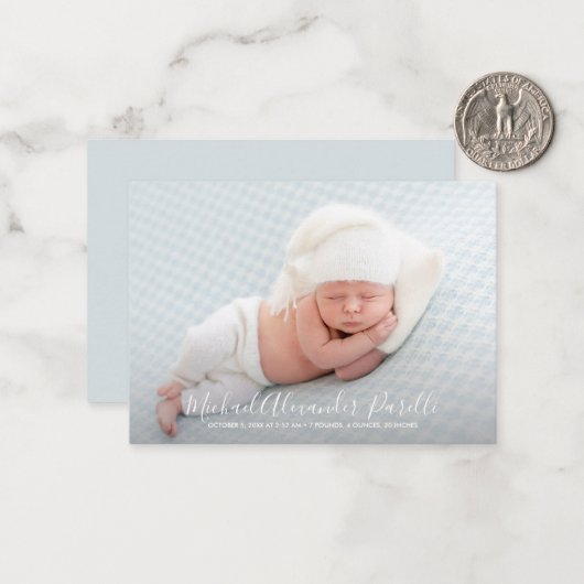 シンプルベビー写真の誕生発表 ノートカード (正面/裏面インサイチュ)
