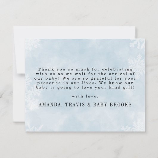 シンプルベビー冬シャワーフラット外は寒い サンキューカード (裏面)