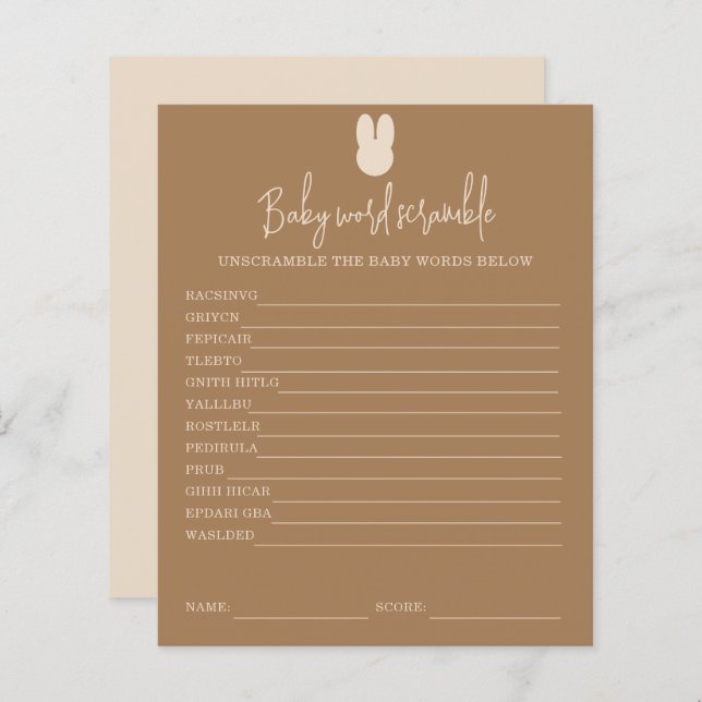 シンプルベビー単語スクランブル |赤ちゃんシャワーゲーム (正面/裏面)