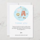 シンプルベビー服ブルーベビーシャワー サンキューカード (正面)
