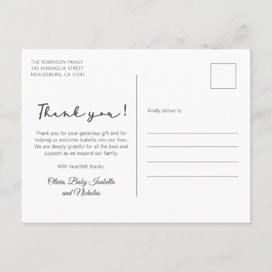 シンプルベビー生まれたばかりの写真ありがとう ポストカード (裏面)