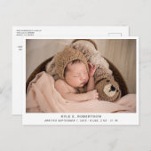 シンプルベビー生まれたばかりの写真の誕生のお知らせ ポストカード (正面/裏面)