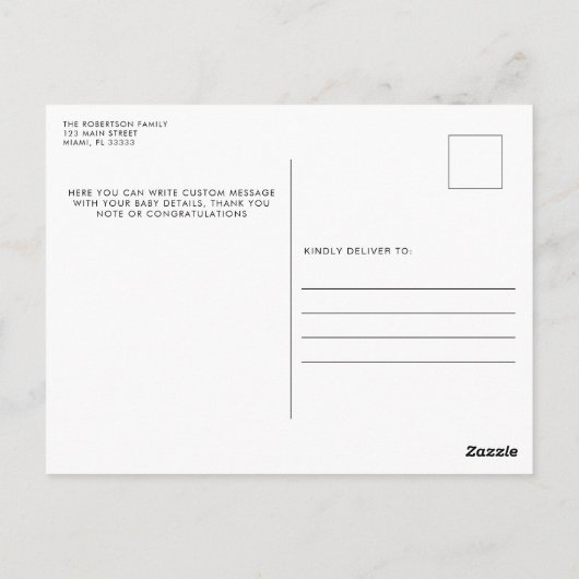 シンプルベビー生まれたばかりの写真の誕生のお知らせ ポストカード (裏面)