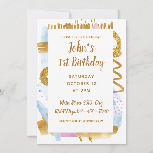 シンプルベビー第1の誕生日招待状 招待状 (正面)