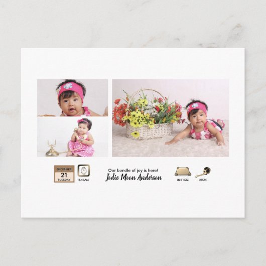 シンプルベビー統計フォトコラージュの発表 ポストカード (正面)