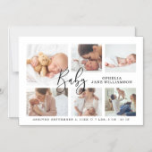 シンプルベビー誕生フォトコラージホワイト マグネット招待状 (正面)