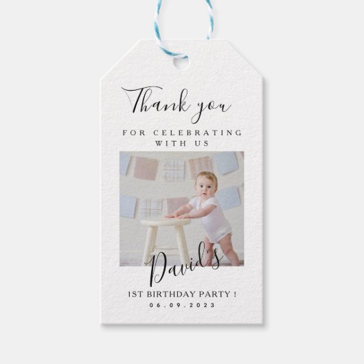 シンプルベビー1つ目の誕生日写真 ギフトタグ (正面)
