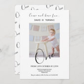 シンプルベビー1つ目の誕生日写真 招待状 (正面/裏面)