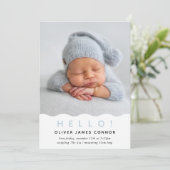 シンプルベビーPHOTOモダン hello wavey edge blue 案内状 (スタンド正面)