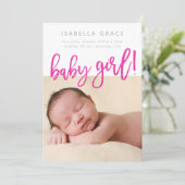 シンプルベビーPHOTO モダン girl pinkス書クリプト 案内状 (スタンド正面)