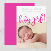 シンプルベビーPHOTO モダン girl pinkス書クリプト 案内状 (正面/裏面)