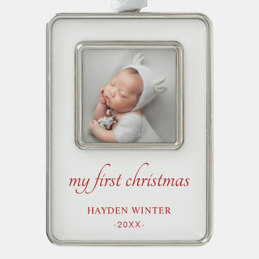 シンプルベビーRedミニマル シルバープレートフレームオーナメント (正面)