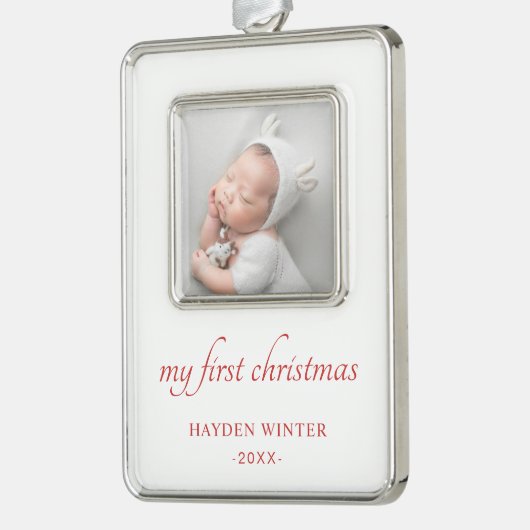 シンプルベビーRedミニマル シルバープレートフレームオーナメント (左)