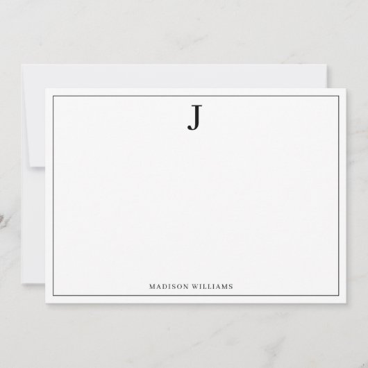 シンプルベーシックブラックモノグラム縁どスクエア ノートカード (正面)