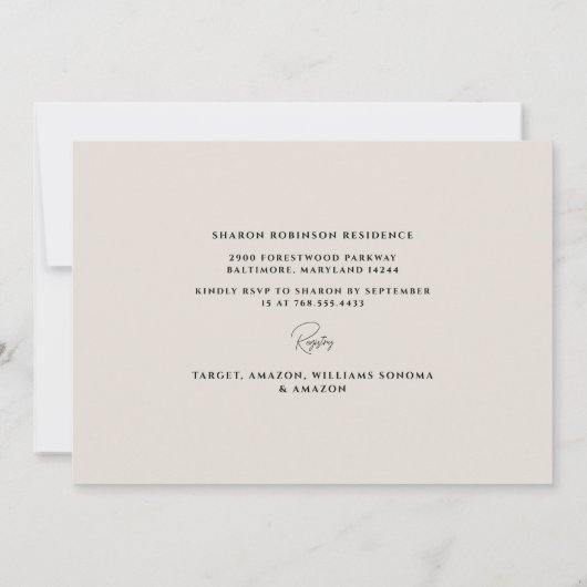 シンプルベージュのウェディングシャワー招待状 招待状 (裏面)