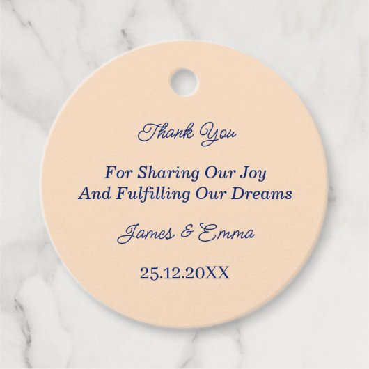 シンプルベージュパーソナライズされた結婚ズ フェイバータグ (正面)