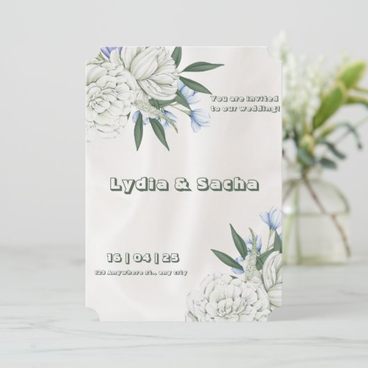 シンプルベージュフローラ結婚式招待状 招待状 (スタンド正面)