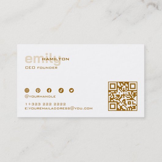 シンプルベージュミニマルリネンホワイトブラウンタイポグラフィ 名刺 (裏面)