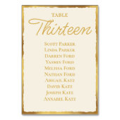 シンプルベージュ色エレガンス金ゴールドエッジ座席表 テーブルナンバー (裏面)