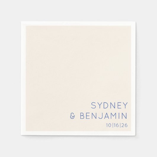 シンプルベージュ色モダンブルーミニマルカスタムウェディング スタンダードカクテルナプキン (正面)