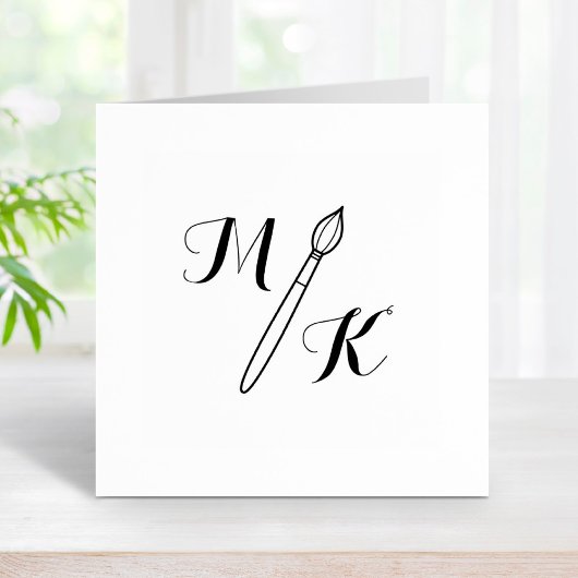 シンプルペイントブラシモノグラムイニシャル ラバースタンプ