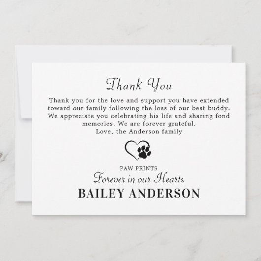 シンプルペット記念ペットロス詩カスタム犬写真 サンキューカード (裏面)