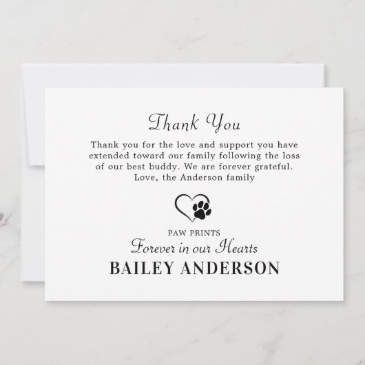 シンプルペット記念ペットロス詩カスタム犬写真 サンキューカード (裏面)