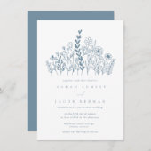シンプルペリウィンクルワイルドフラワー庭園の結婚式 招待状 (正面/裏面)