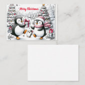 シンプルペンギンパーソナライズされたファミリークリスマスカード ノートカード (正面/裏面)