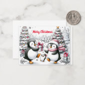 シンプルペンギンパーソナライズされたファミリークリスマスカード ノートカード (正面/裏面インサイチュ)