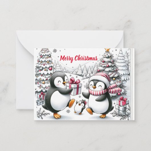 シンプルペンギンパーソナライズされたファミリークリスマスカード ノートカード (正面)