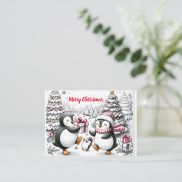 シンプルペンギンパーソナライズされたファミリークリスマスカード ノートカード