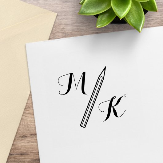 シンプルペンシルモノグラムイニシャル ラバースタンプ