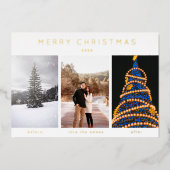 シンプルホイル3枚フォトメリークリスマス 箔シーズンカード (正面)