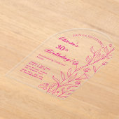 シンプルホッエレガントトピンクフローラ誕生日 アクリル招待状 (レイダウン)