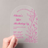 シンプルホッエレガントトピンクフローラ誕生日 アクリル招待状 (インサイチュ (ポータブル))