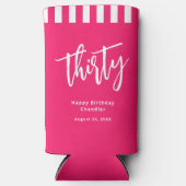 シンプルホットピンクと白30歳の誕生日パーティー スリム缶クーラー (正面)
