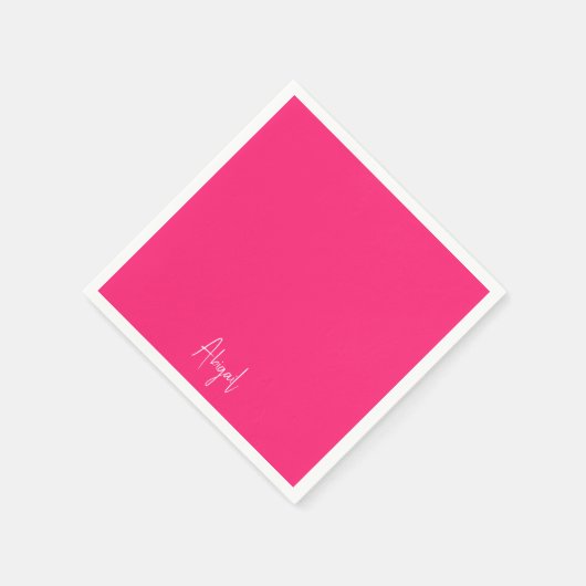 シンプルホットピンクのスクリプパーソナライズされたトカクテル スタンダードカクテルナプキン (角)