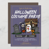 シンプルホラー不気味な子供ハロウィーンの衣装パーティー 招待状 (正面/裏面)