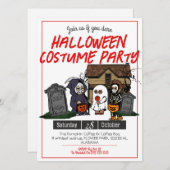 シンプルホラー不気味な子供ハロウィーンの衣装パーティー 招待状 (正面/裏面)