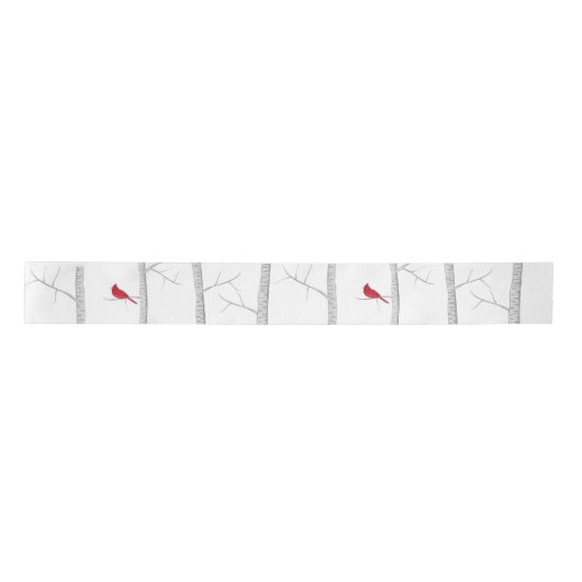 シンプルホリデーウィンターレッド(鳥)ショウジョウコウカンチョウ樺の木ツリー サテンリボン (正面)